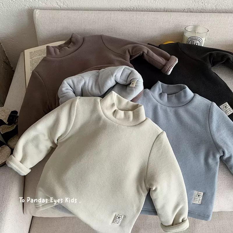 冬季新款儿童纯色加厚夹棉打底衫