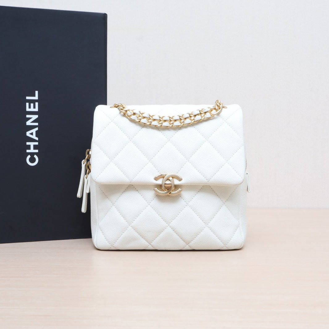 95新 Chanel/香奈儿 小花攀攀 23P Ado 双肩包 20cm 荔枝皮革C