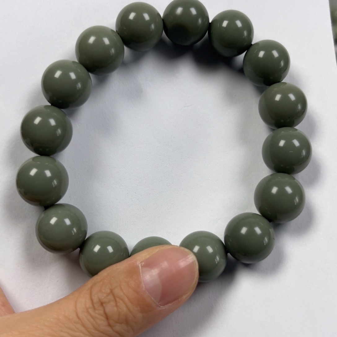 和田玉手链未镶嵌奔***马卡14圆珠珠宝级