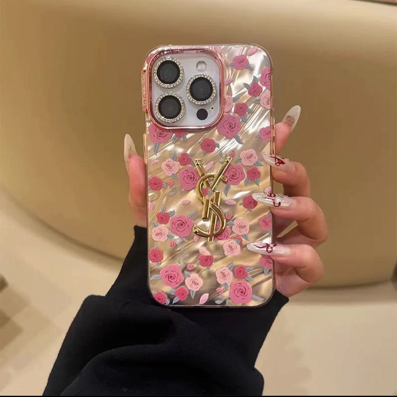 杨树林光油玫瑰花适用于苹果17ProMax/16ProMax 15/14/13手机壳