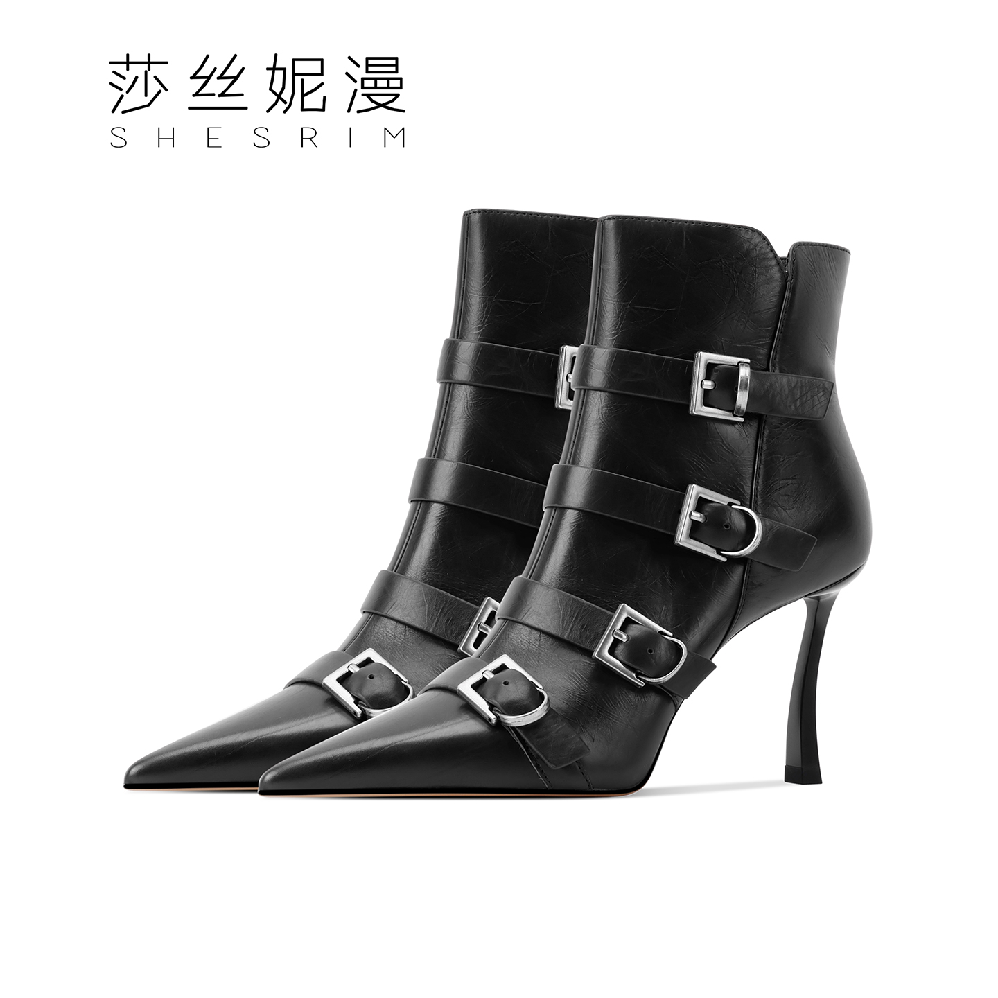 172-时尚真皮短筒靴子女2025冬款法式切尔西短靴尖头细跟不累脚