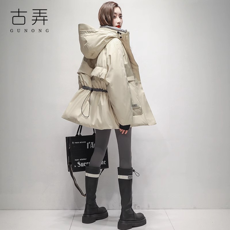 古弄潮牌冲锋衣羽绒服女中长款小个子高级感超好看工装派克服外套