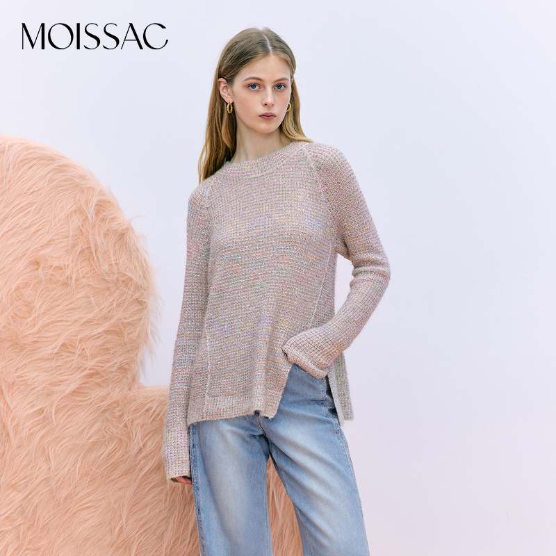 【达人专享】MOISSAC摩萨克冬法式彩色珠片香风套头毛衫针织衫女