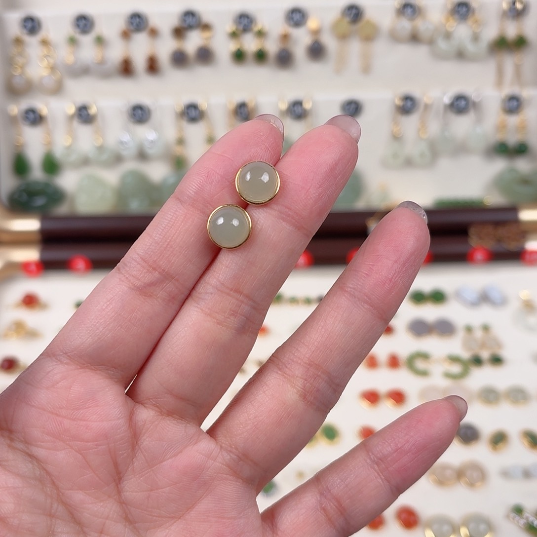 银S925镶嵌和田玉耳饰