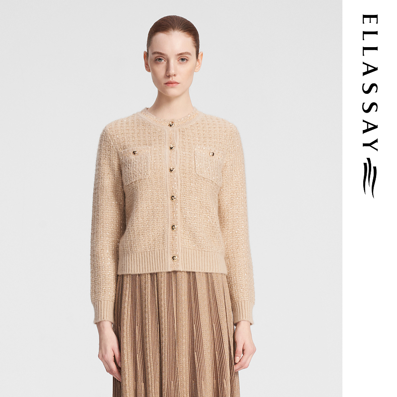 ELLASSAY歌力思冬季新款绵羊毛简约大方毛针织衫女EWF354M00500
