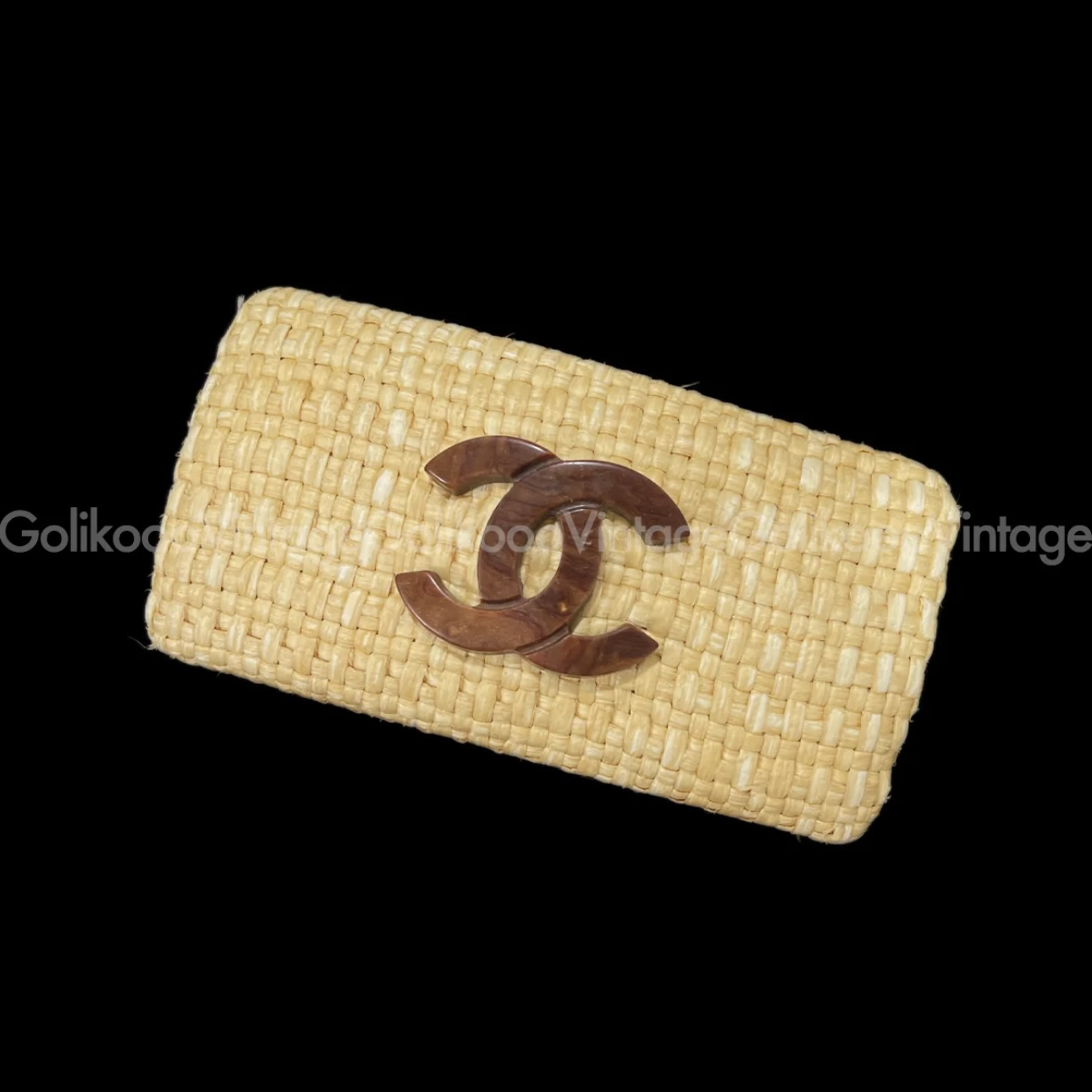 95新 Chanel/香奈儿 Chanel草编木纹双C发夹 RB1122022