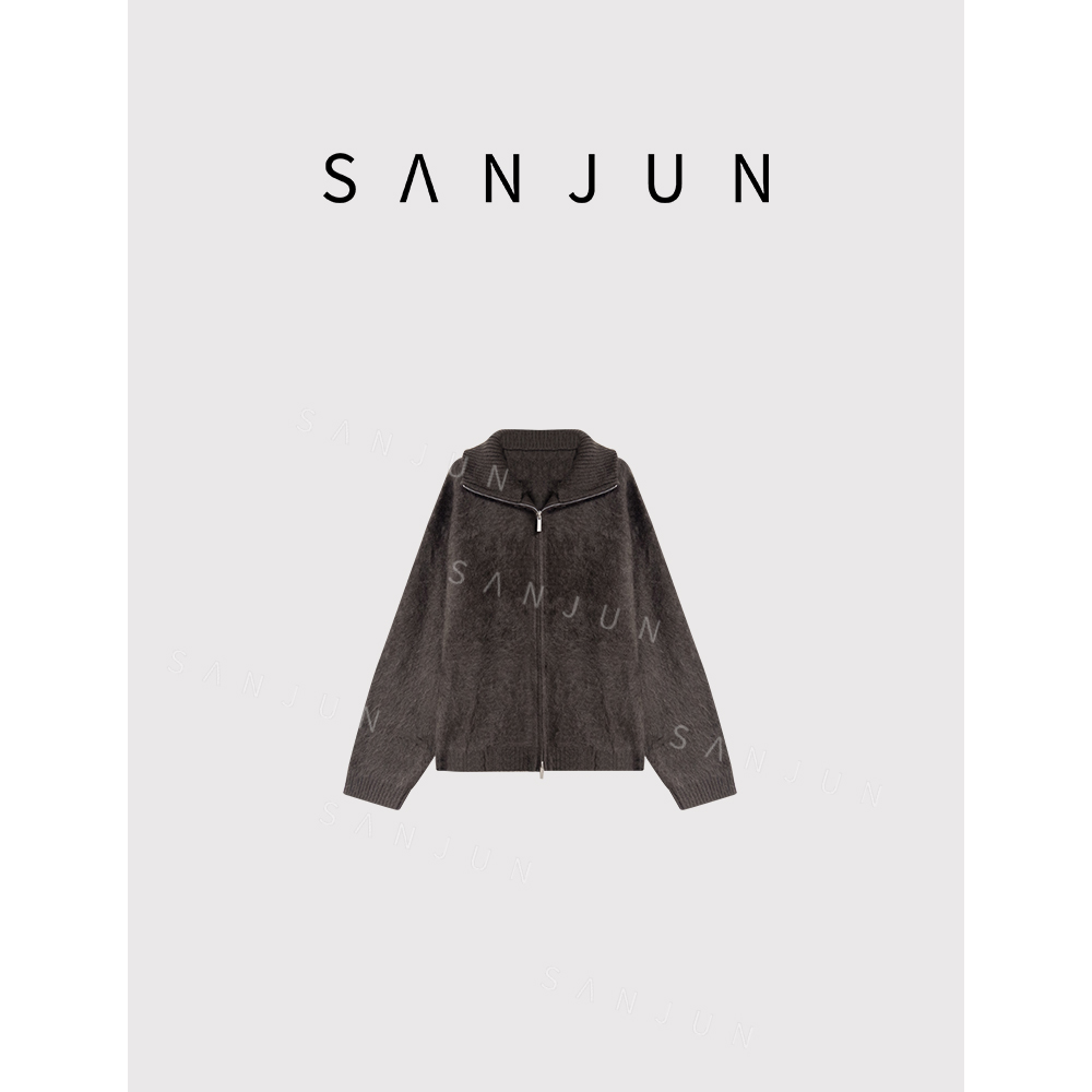 SANJUN【简素】短款高领拉链软糯双拉链外套  8932