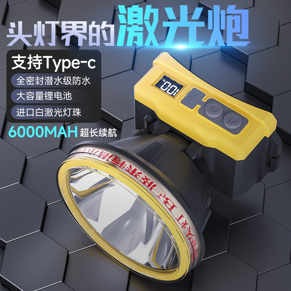 赤霄白激光爆亮头戴式户外夜钓骑行超长续航电筒强光可充电照明灯