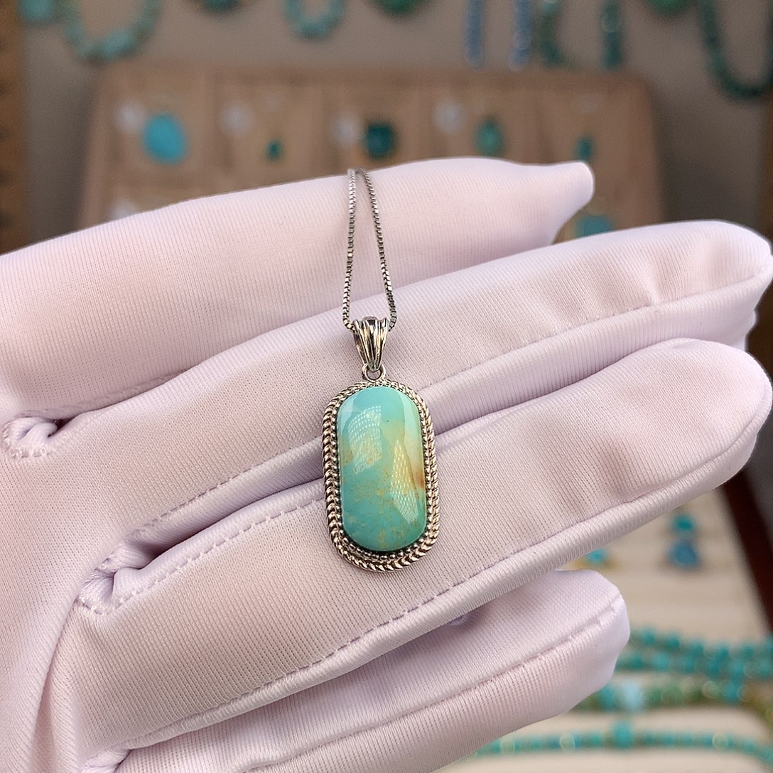 绿松石银S925镶嵌吊坠(不含链)