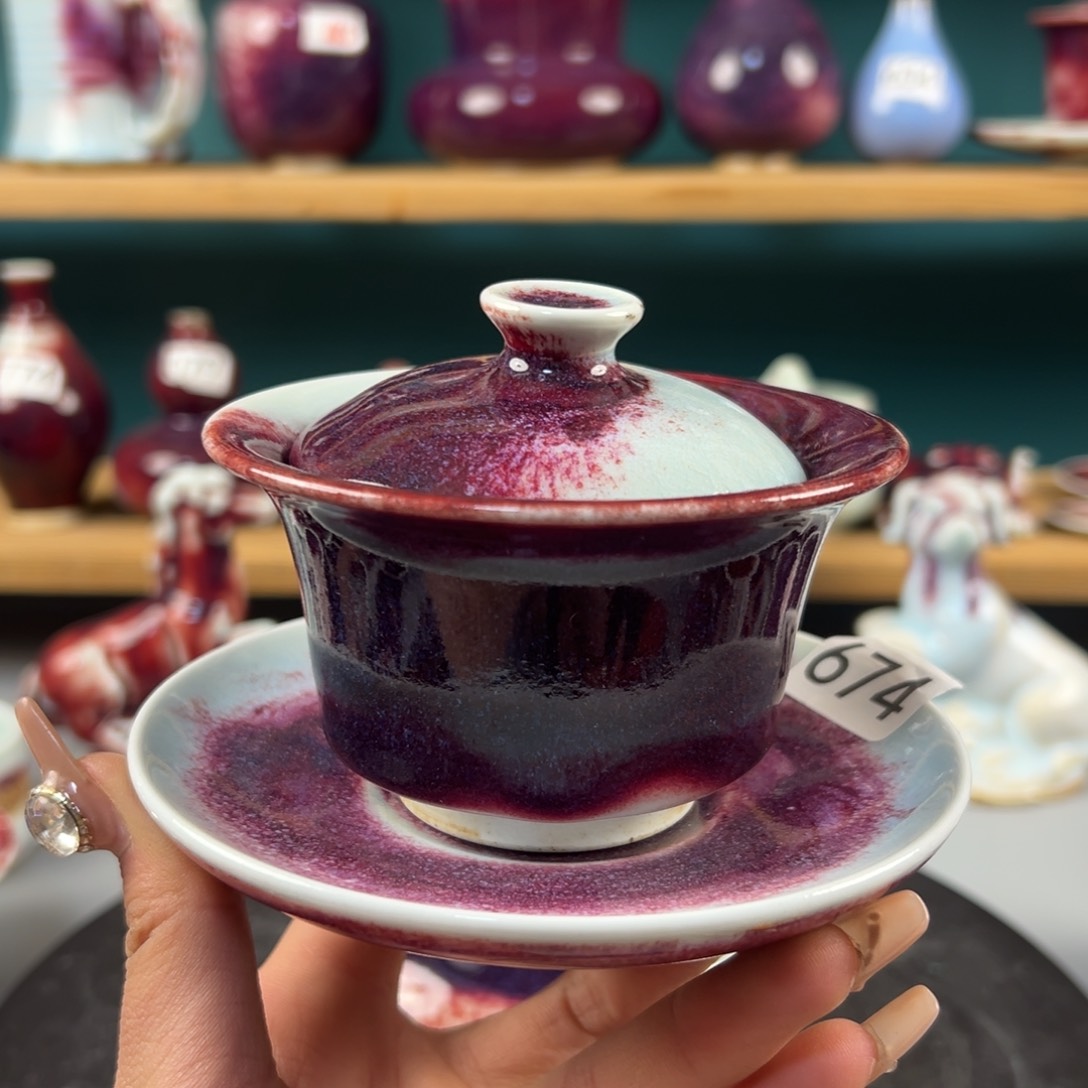 瓷片全品无暇三才盖碗纯手工