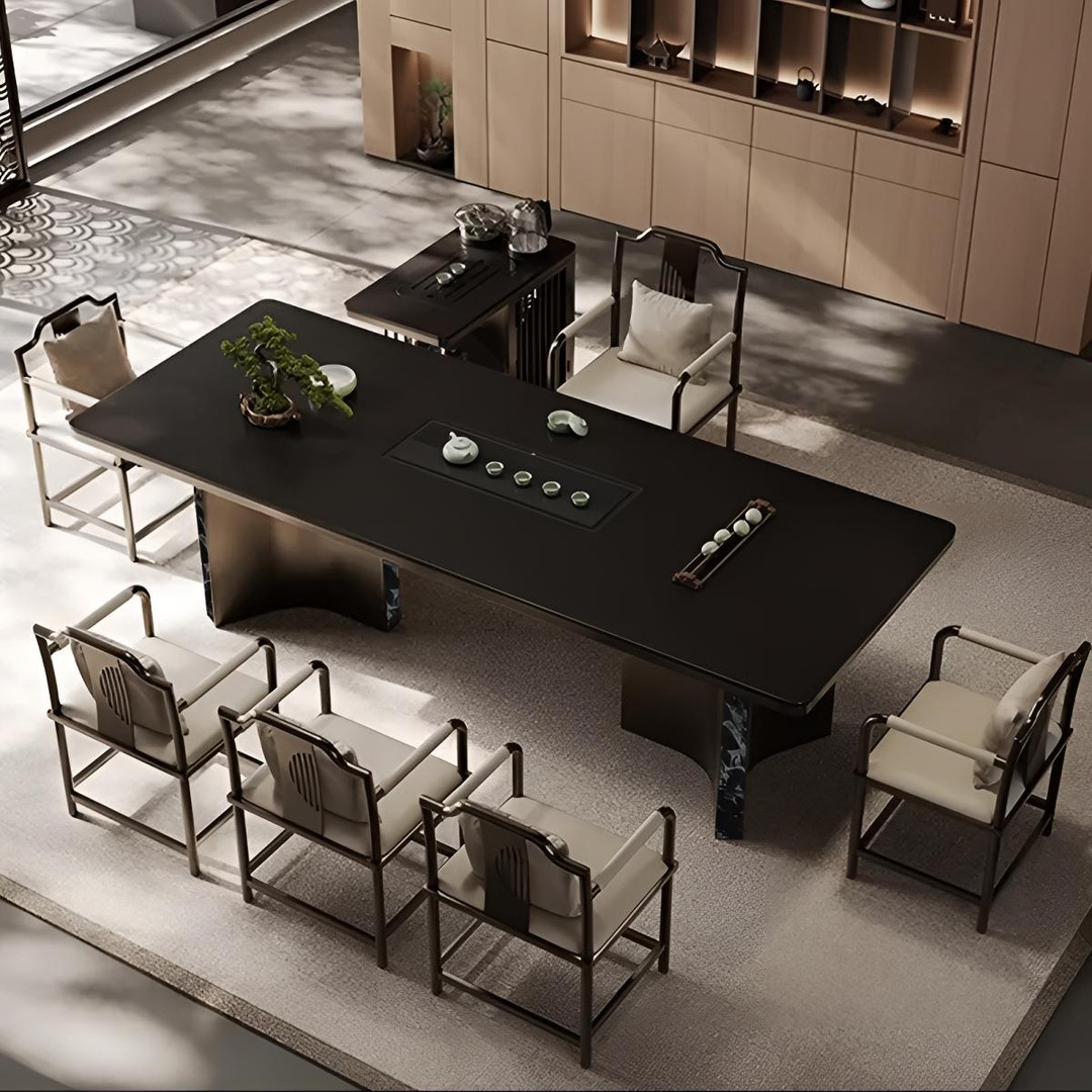 家用客厅岩板木纹色轻奢简约办公室茶台烧水壶一体茶桌茶台一整套