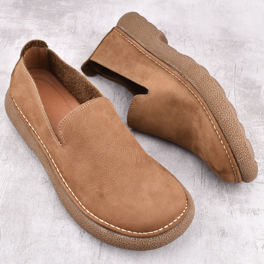 手工男鞋2025春季新款头层牛皮透气软底百搭系带宽头休闲皮鞋