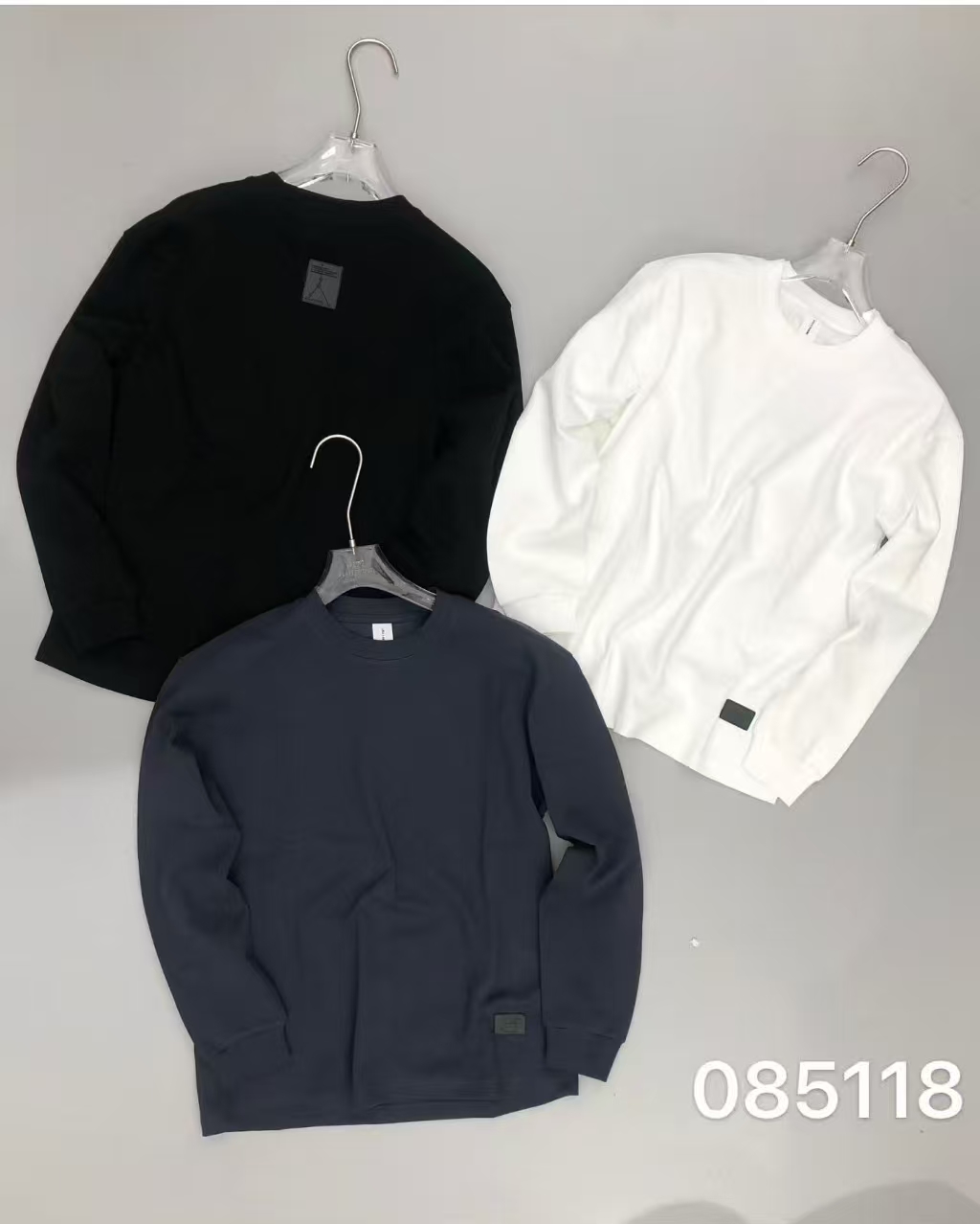 宽松型透气长袖套头卫T百搭微阔纯色通用打底棉