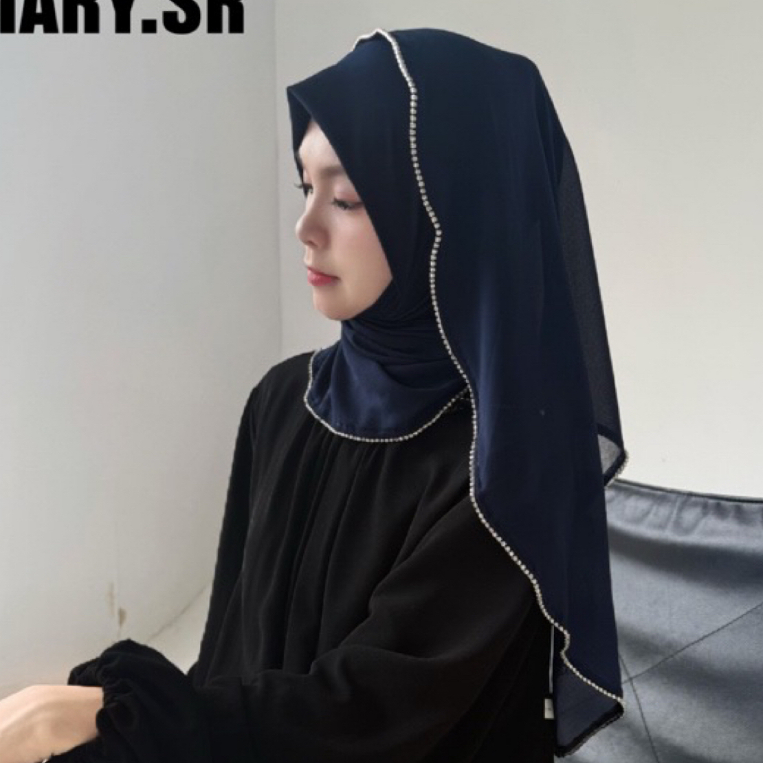 Mary.sr 【碎闪星纱】边钻半绕巾黑色蓝色