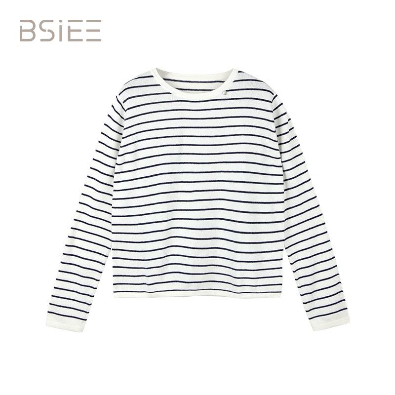 BSIEE/本涩圆领简约条纹毛衣休闲时尚百搭