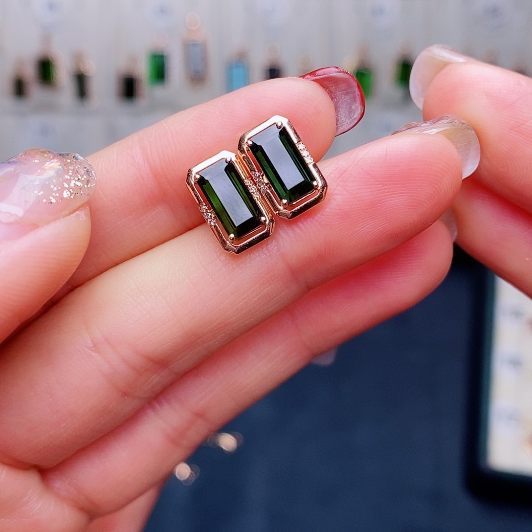 碧玺耳钉碧玺18K金镶嵌