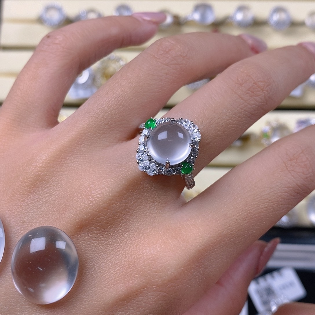 石英质玉银S925镶嵌戒指