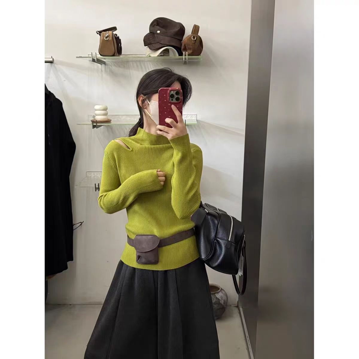 （柚子同款）冬季双漏洞长袖针织内搭打底衫1684