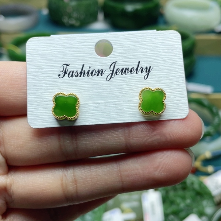 和田玉耳饰银S925镶嵌