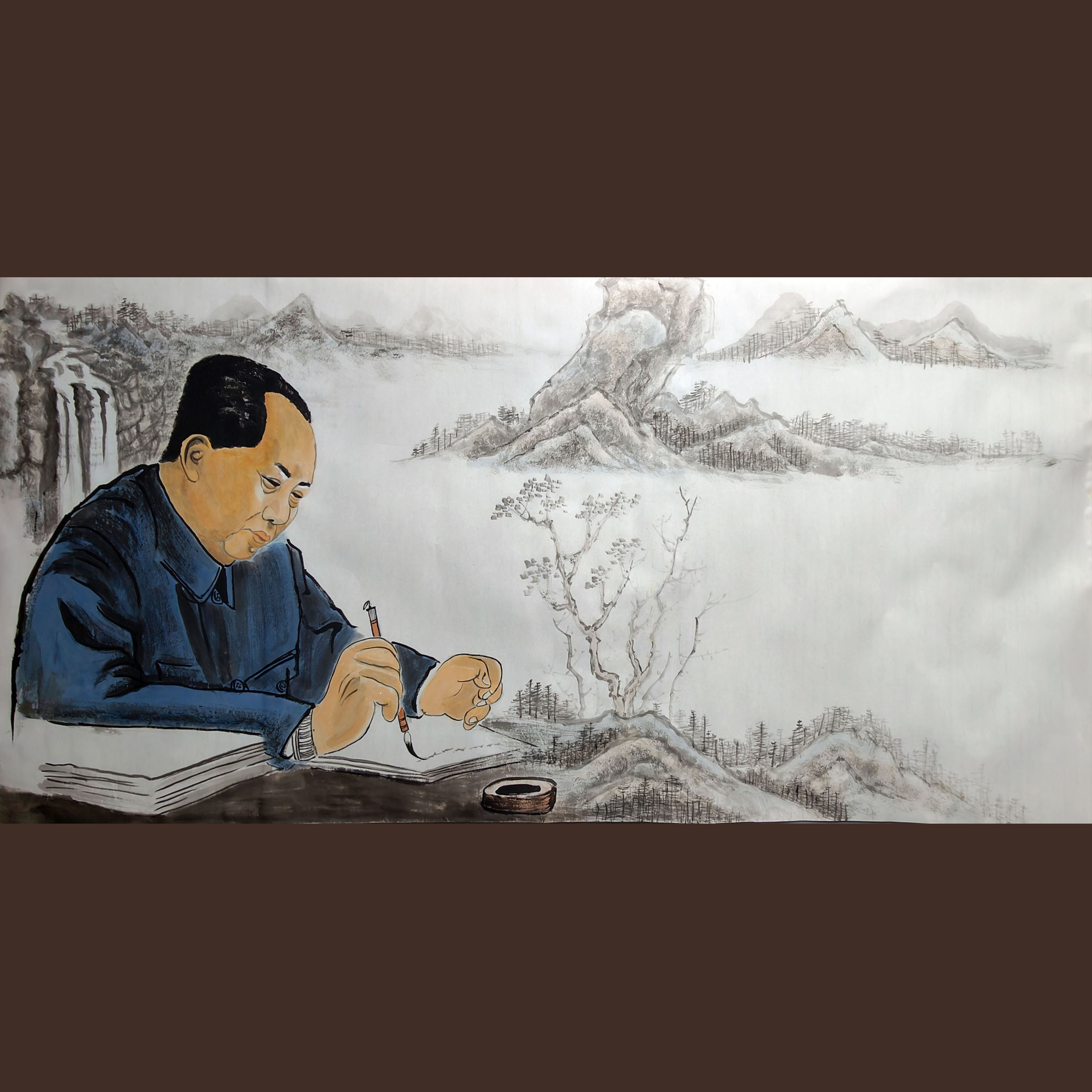 毛主席写字-扎西多杰手绘定制国画
