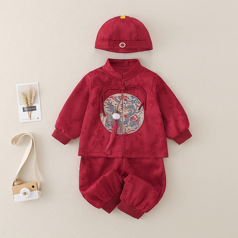 婴儿衣服秋装中国风汉服周岁礼服套装宝宝可爱连体衣外出服分体装