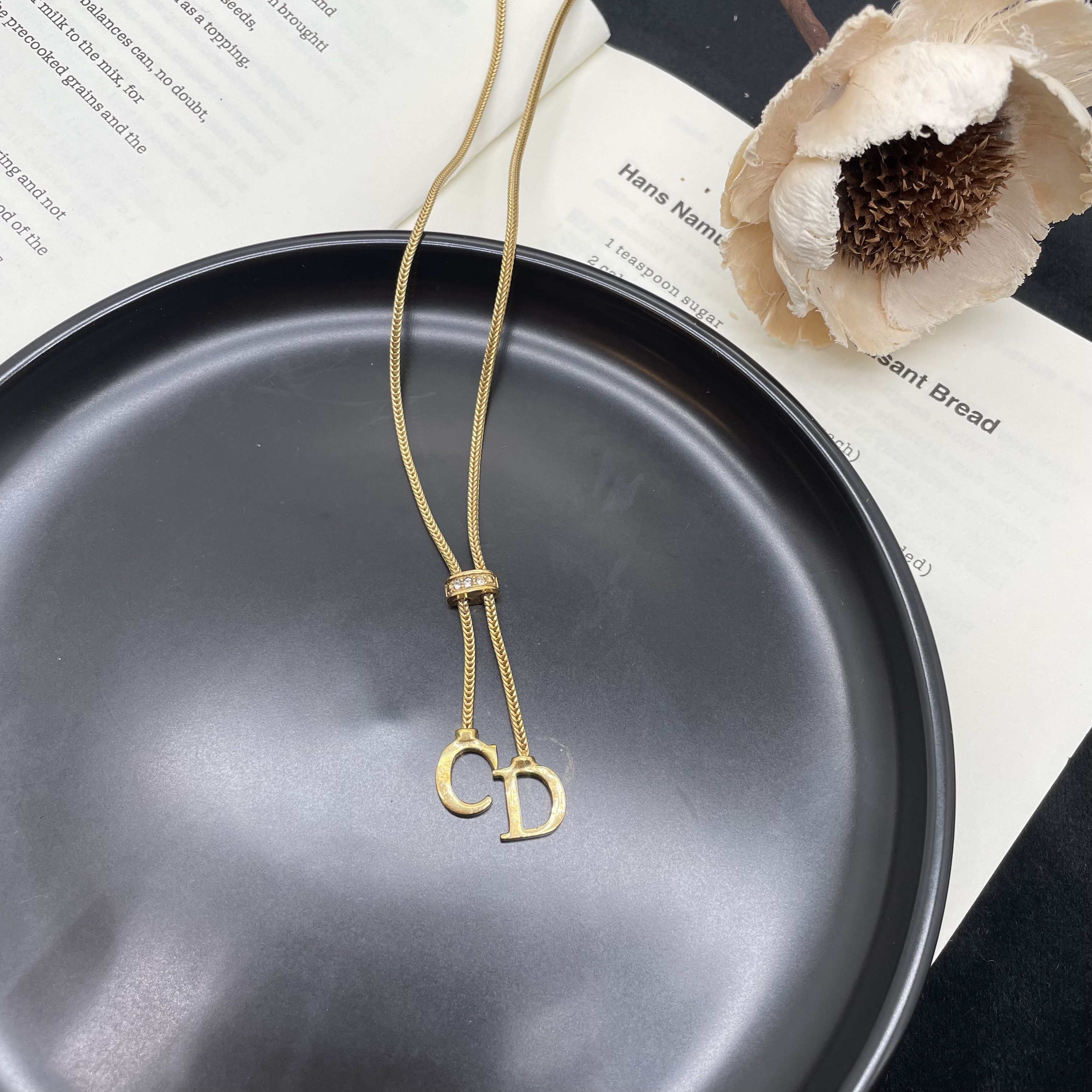 95新 DIOR/迪奥 金色CD流苏项链/d06525