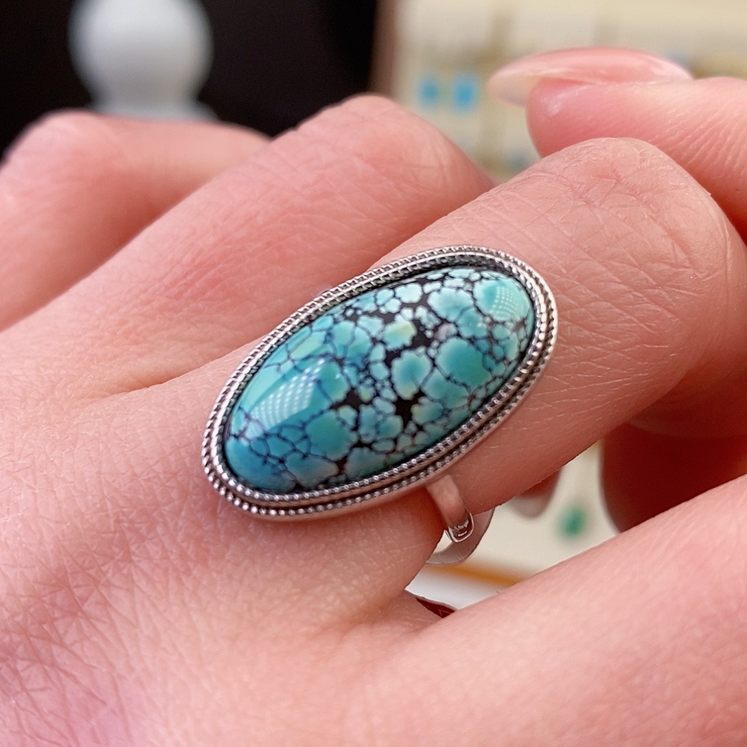 绿松石银S925镶嵌戒指