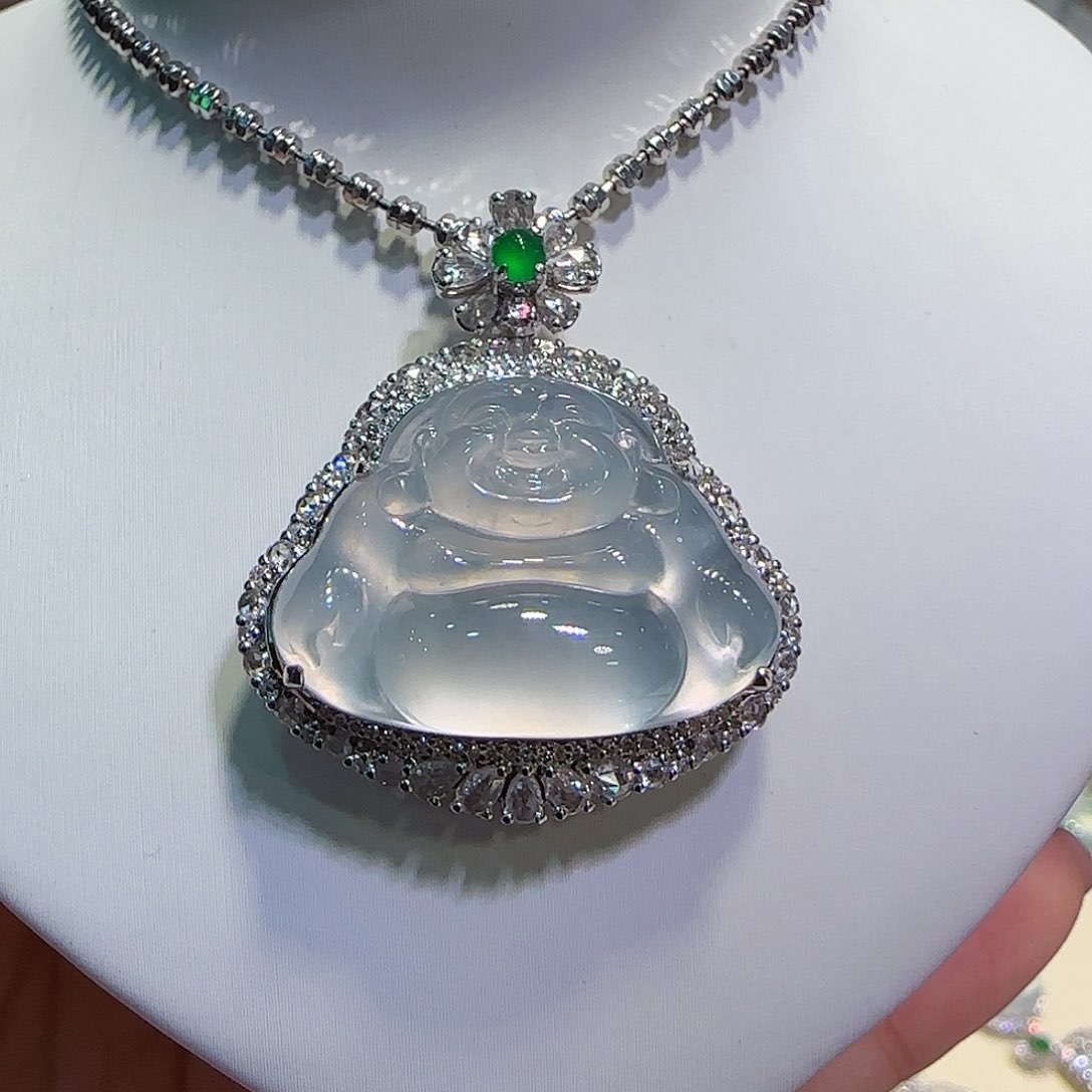 翡翠吊坠(不含链)18K金镶嵌佛公