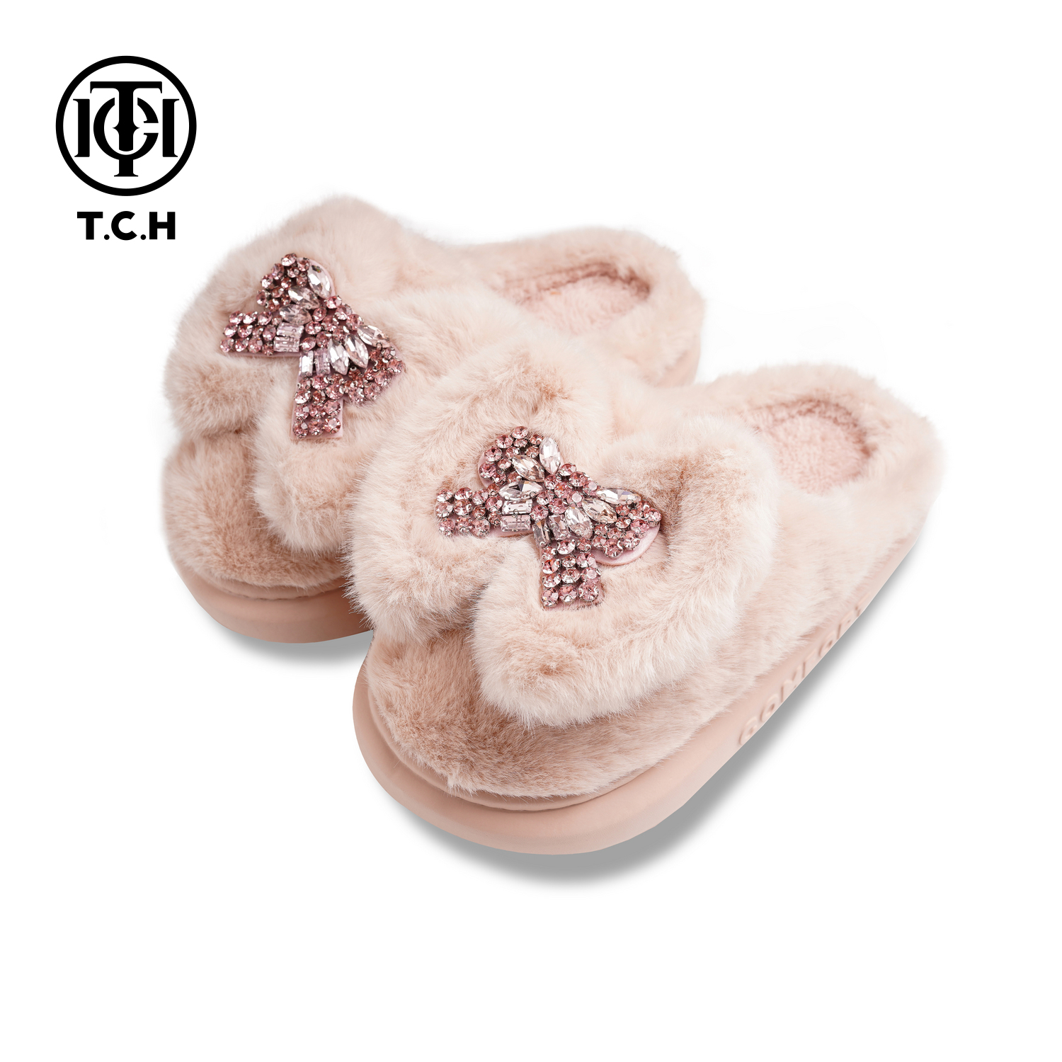 TCH潮牌毛绒保暖拖鞋女T75D68E1028