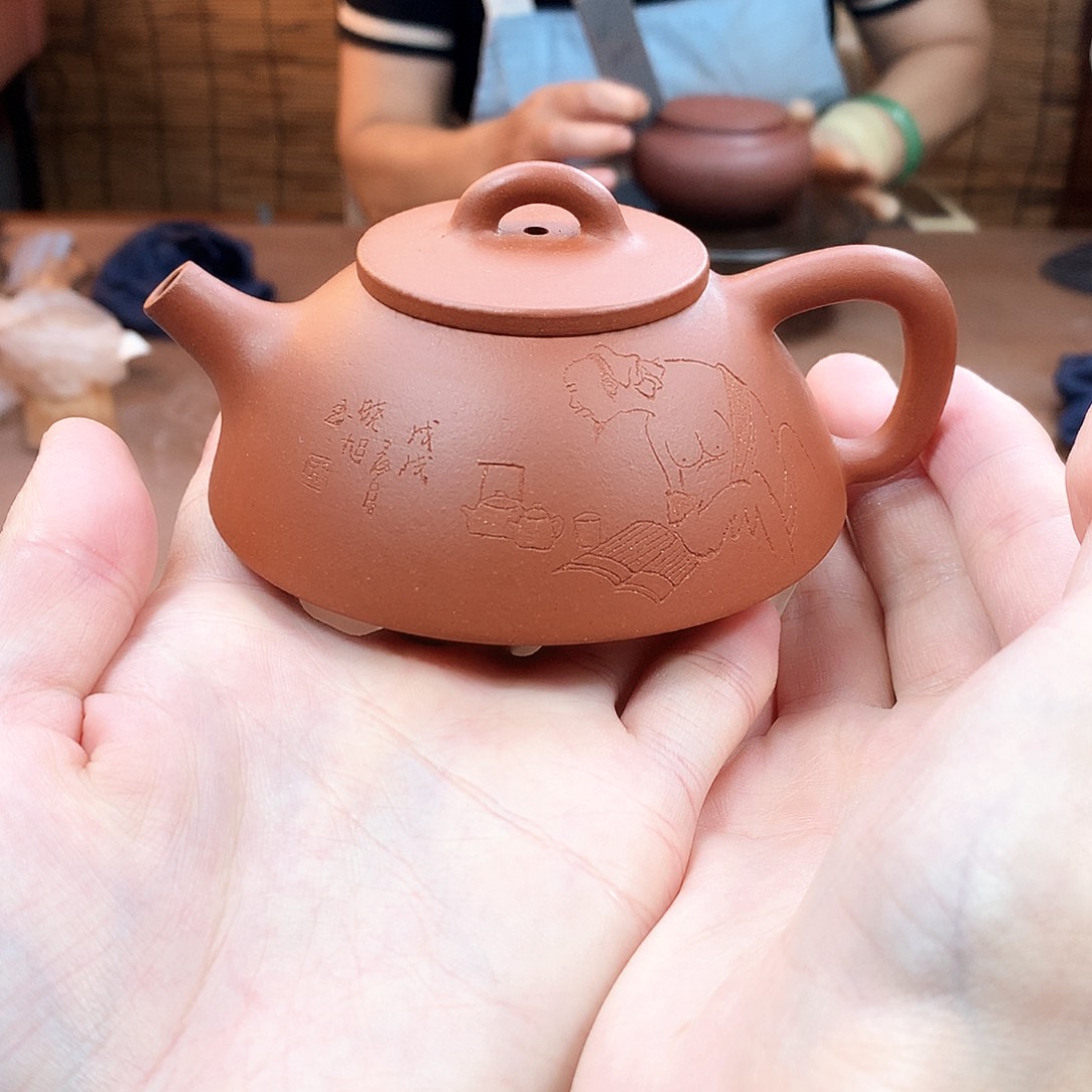 茶壶紫砂石瓢 红泥