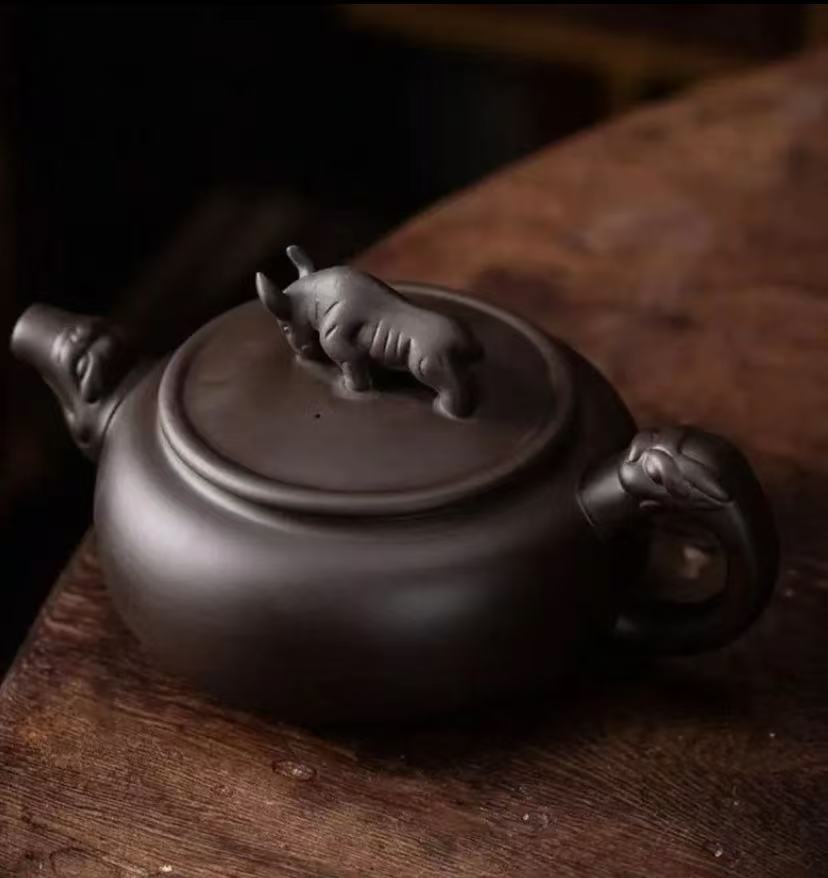 S081原矿宜兴紫砂牛转乾坤凤鸣壶紫泥家用紫砂泡茶器