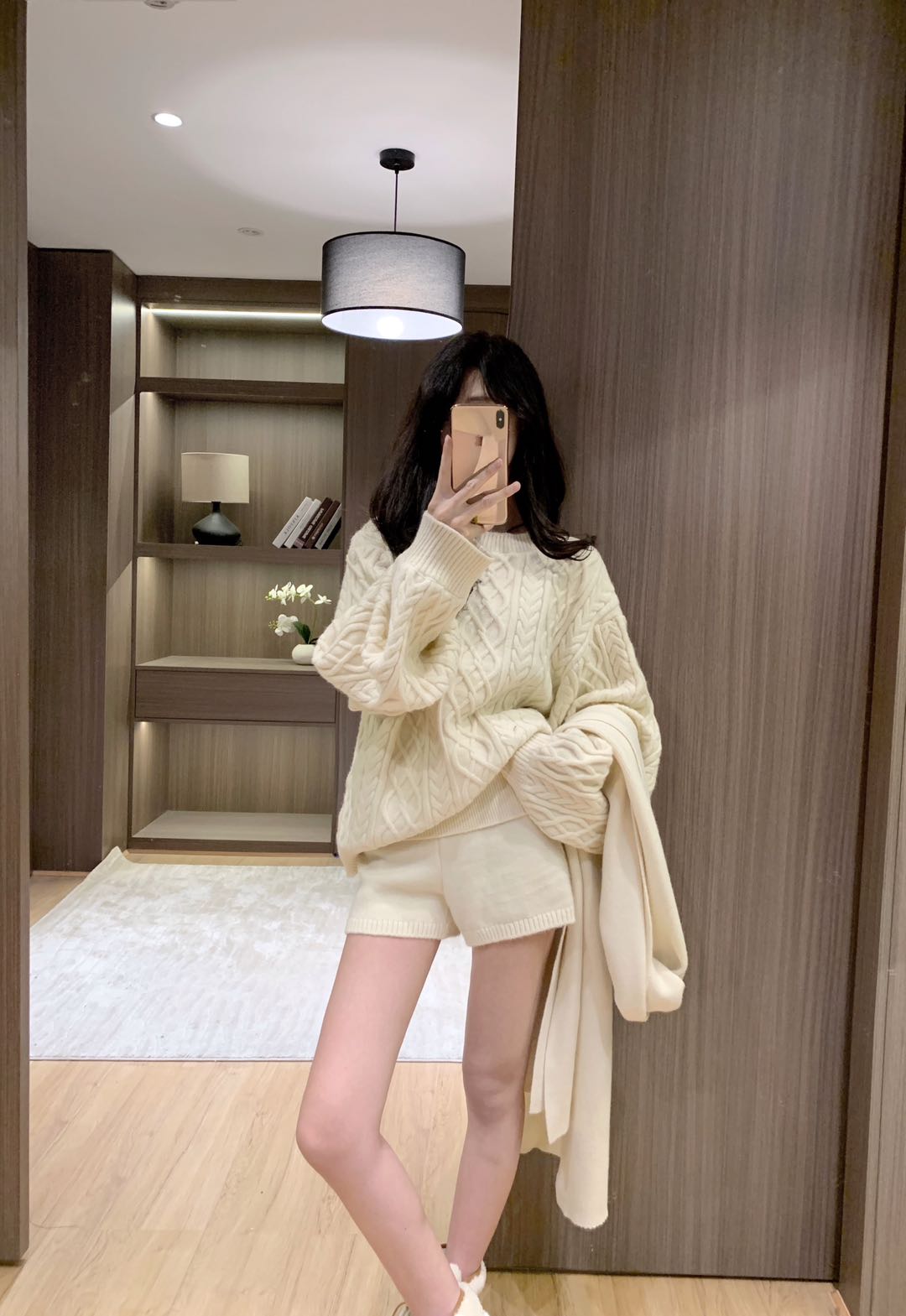 复古麻花chic百搭针织上衣+短裤+大围巾三件套套装松弛感毛衣女装