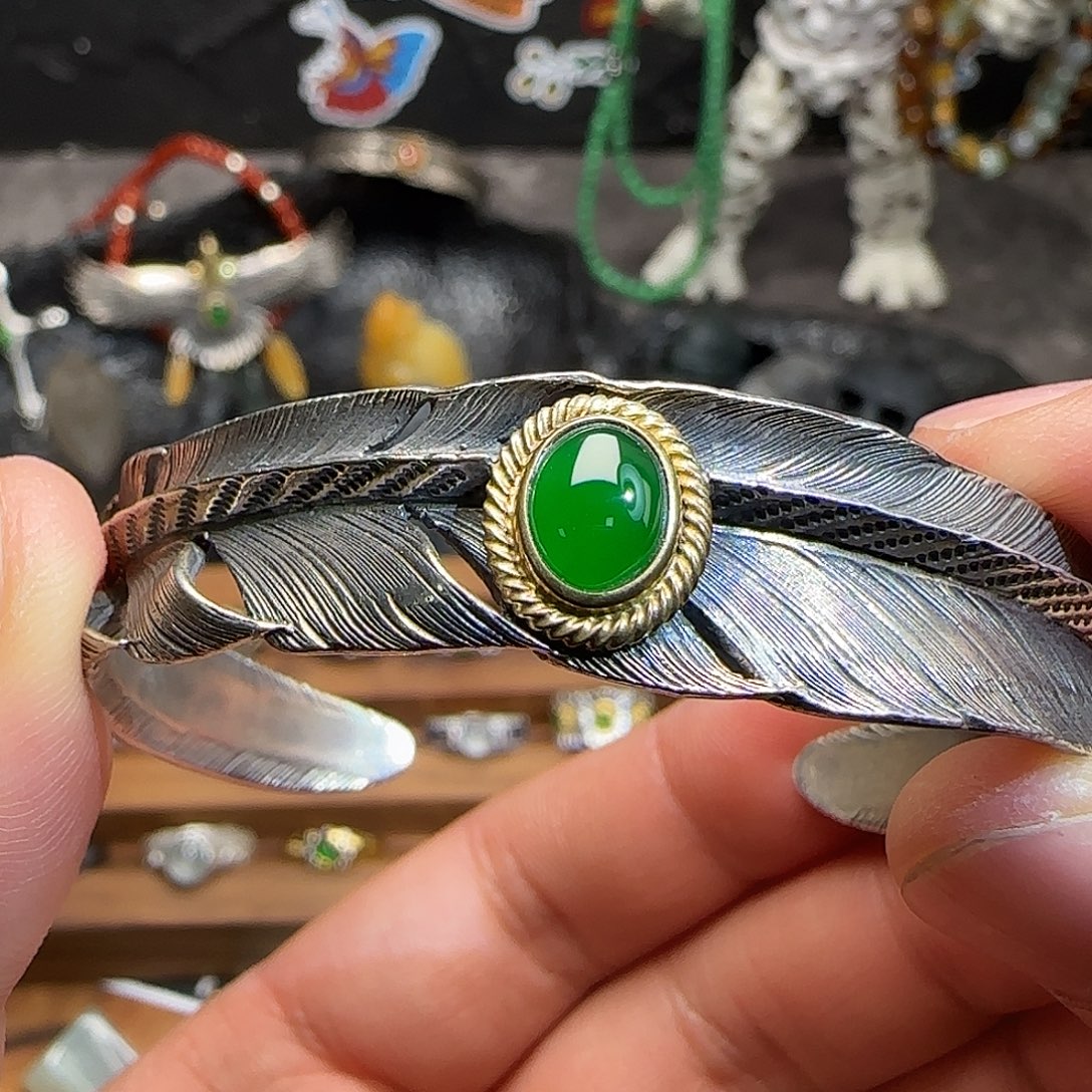小****翡翠银S925镶嵌手镯