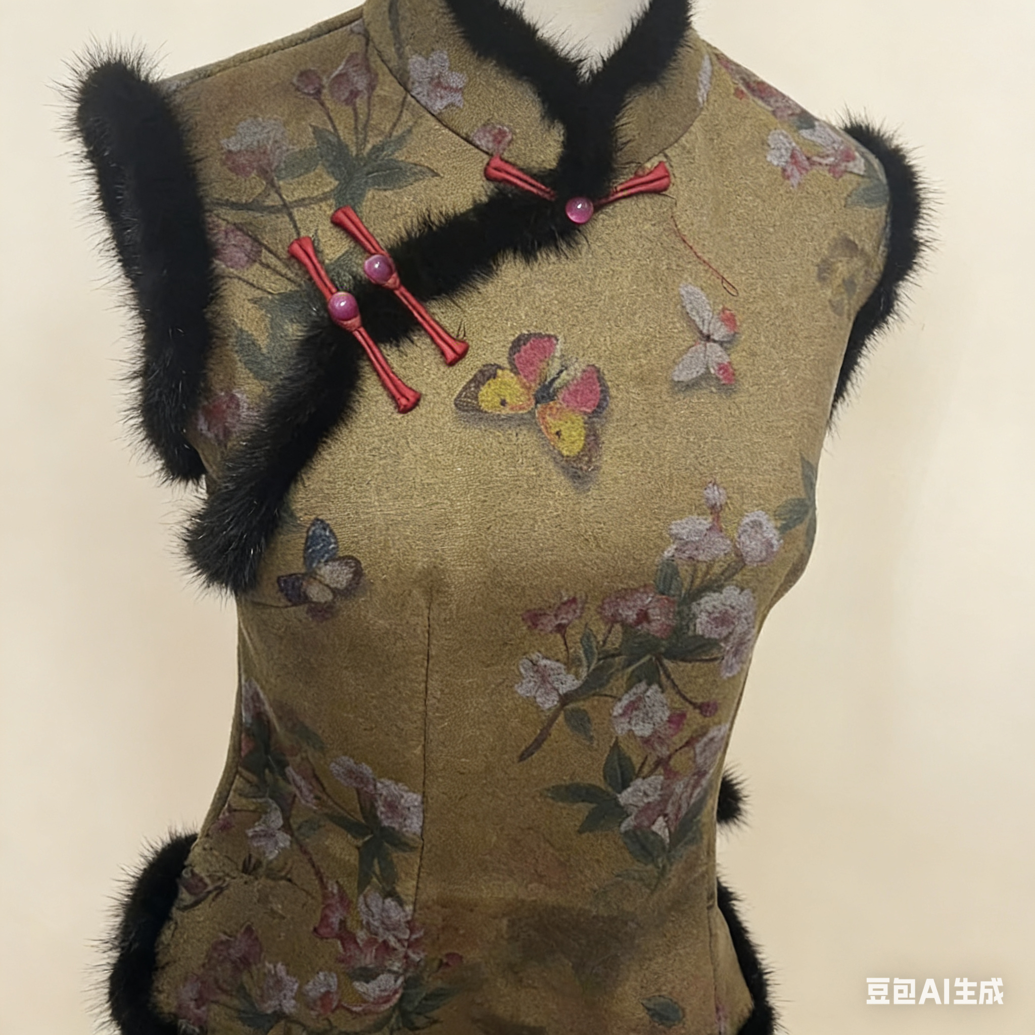 9866-旗袍马甲2026年加绒加厚改良小个子中长款气质显瘦