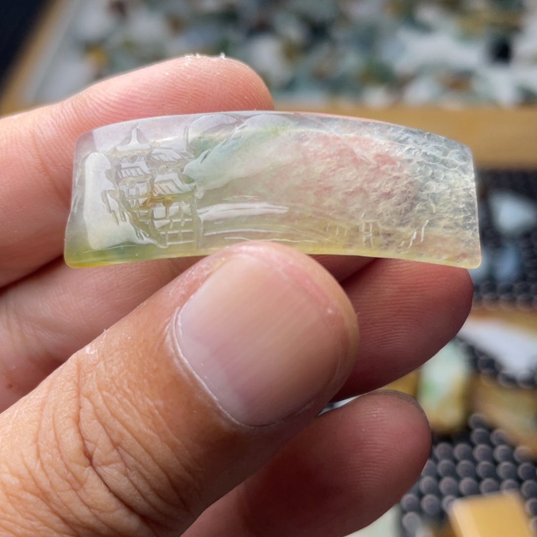 颈饰未镶嵌翡翠缅甸翡翠山水手牌