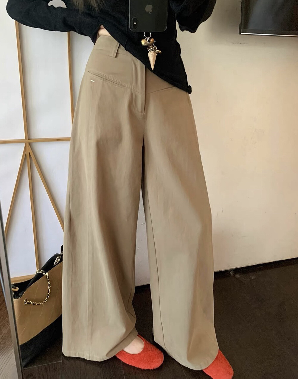 卡其色阔腿牛仔裤女高腰显瘦百搭秋季新款长裤