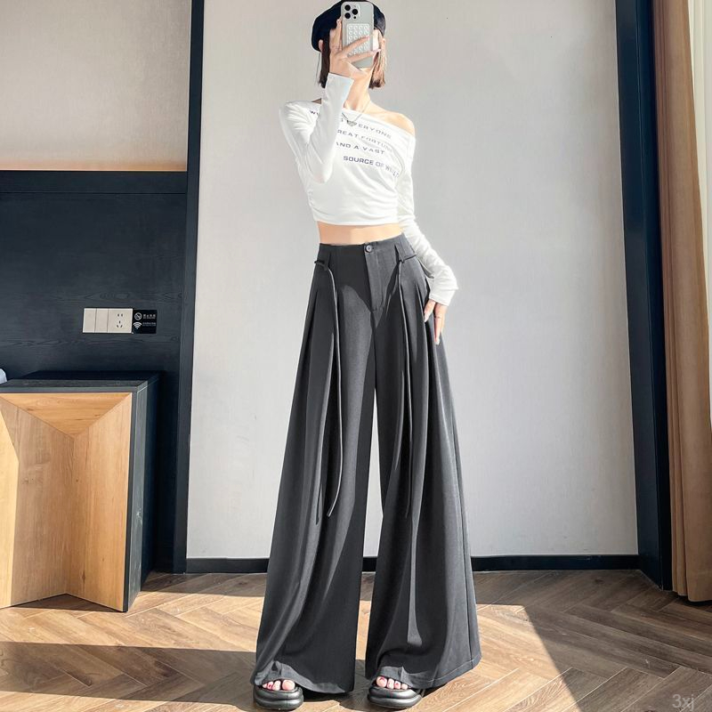 新款高级西装休闲裤夏季阔腿裤女2025新款气质显垂感宽松高腰拖地