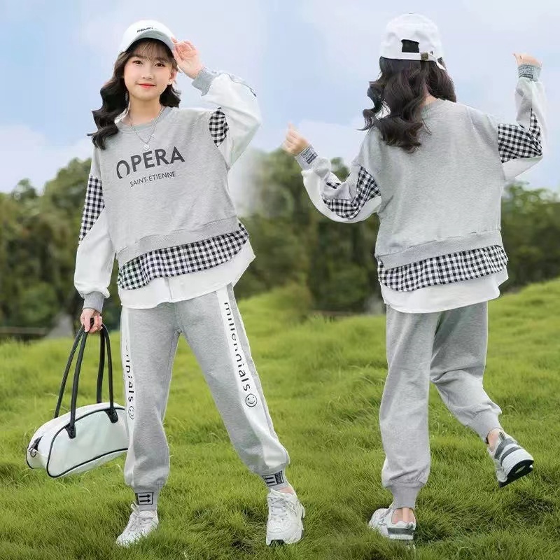 儿童2025春季新款韩版拼接时尚运动套装(尺码偏大-按身高拍)B0021