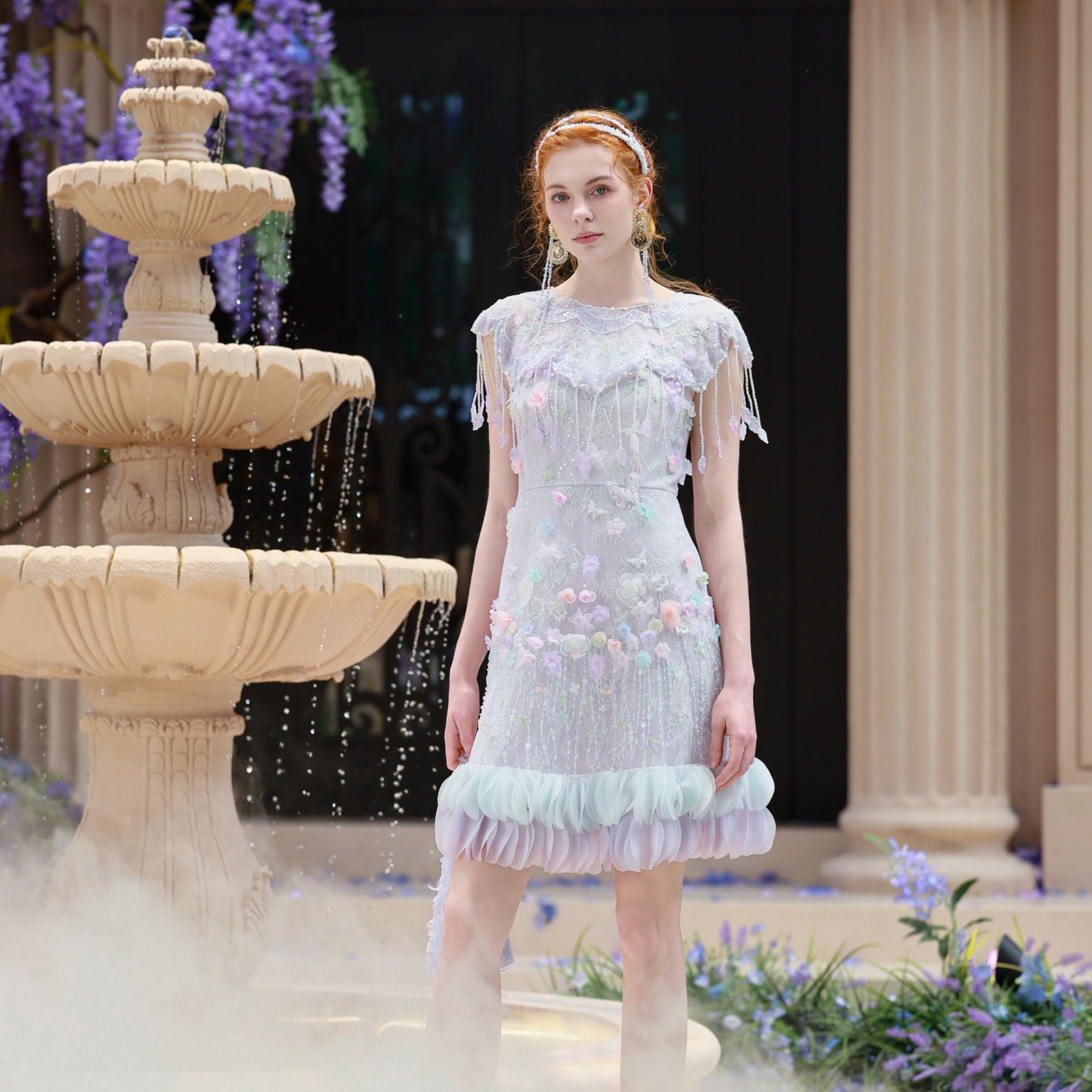 【陈大可专属】Marie Elie【秘紫之境】秀款钉珠连衣裙EAF21M01076