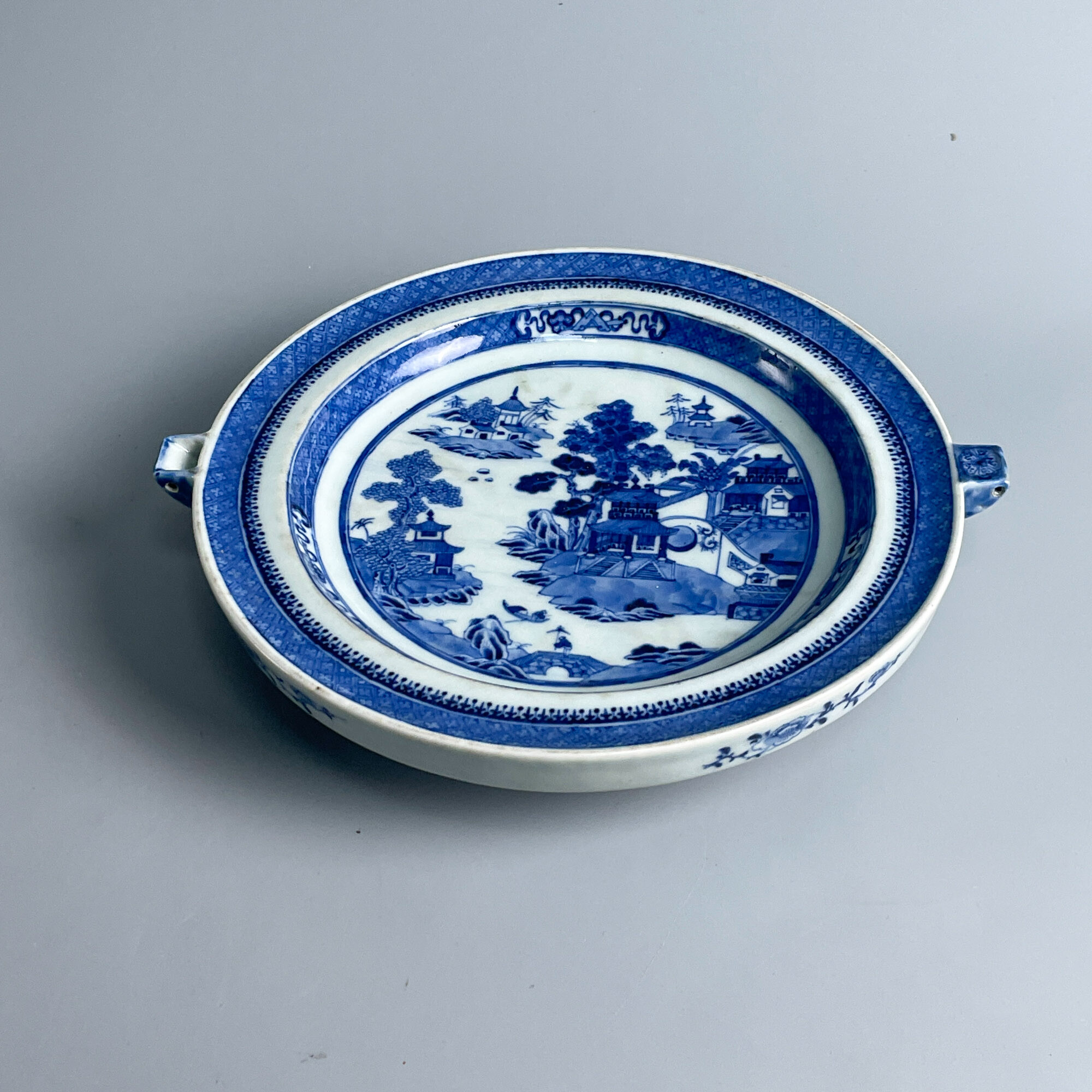 清中期青花亭阁温锅-M2XL9002768