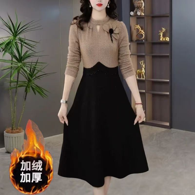 4120#高端洋气连衣裙秋冬新款收腰显瘦气质时尚中长款裙子
