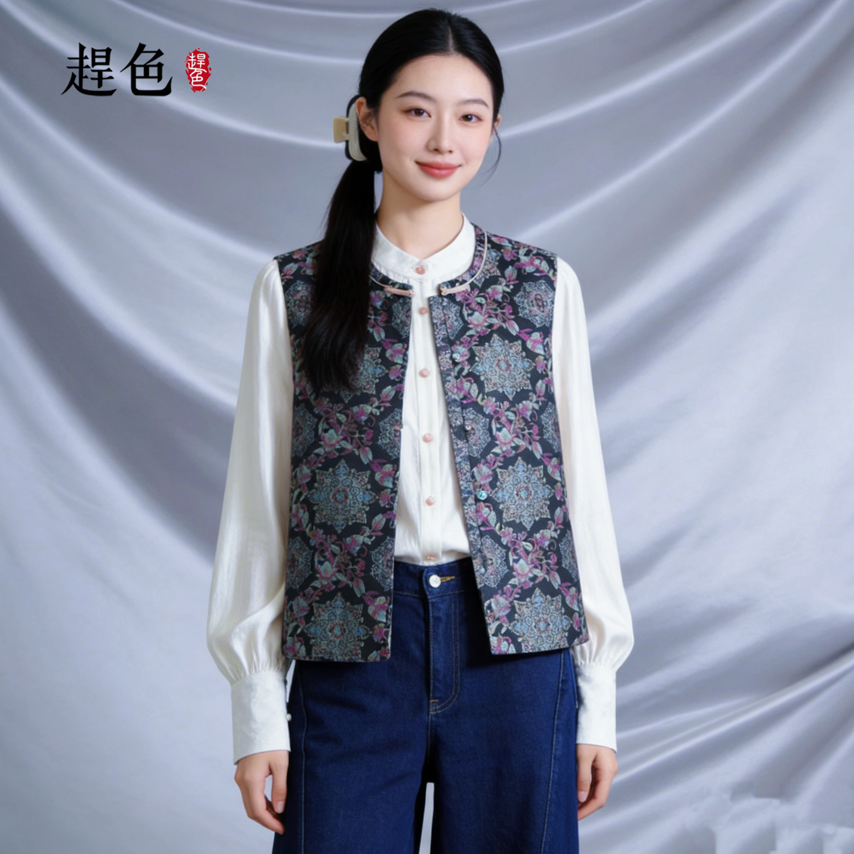 趕色【锦华】26款新中式桑蚕丝宋锦马甲女大码大胸围长款爆款