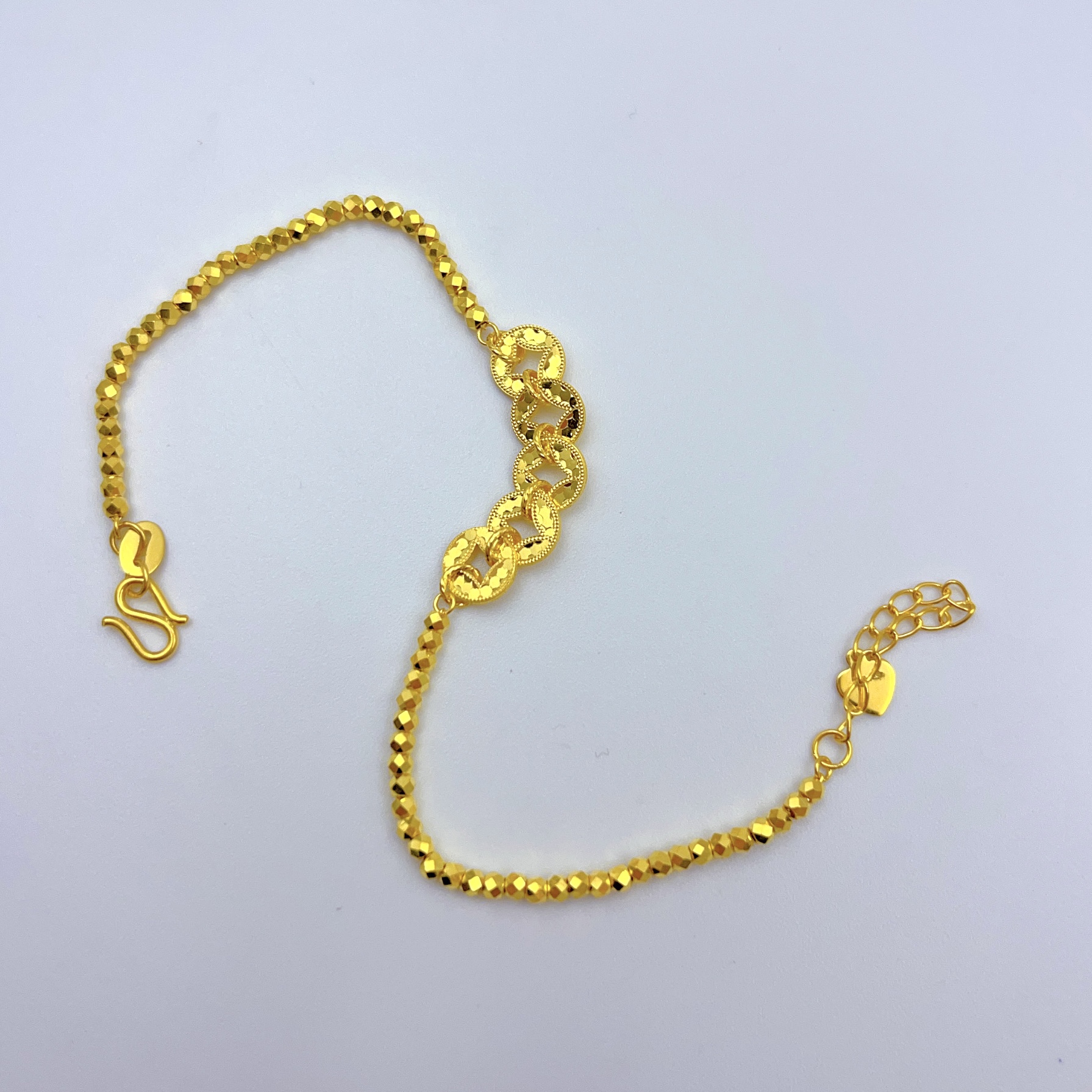 足金999蹦迪珠五帝钱黄金手链5G精工