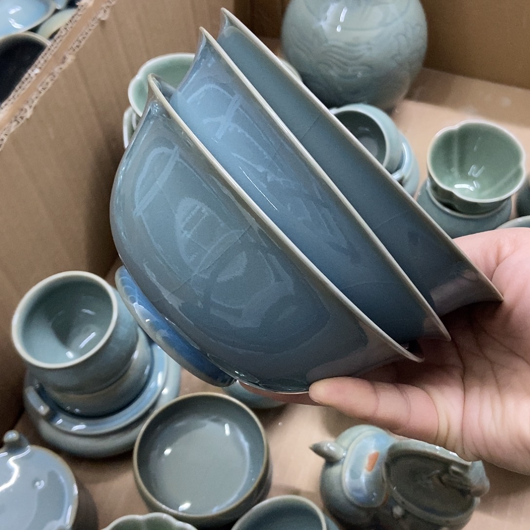 久***.三只碗原矿天蓝釉