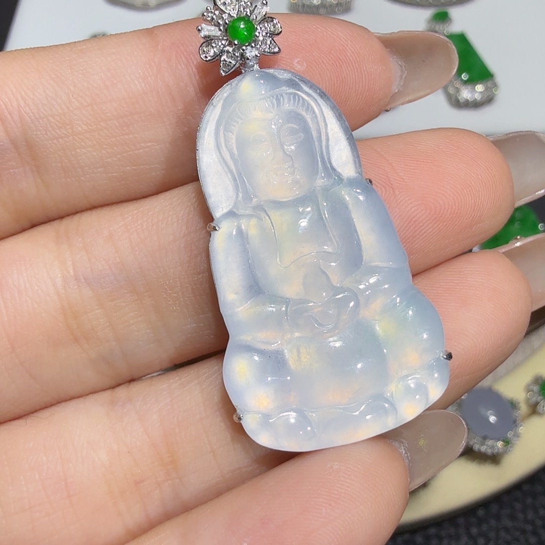 翡翠18K金镶嵌吊坠(不含链)翡翠