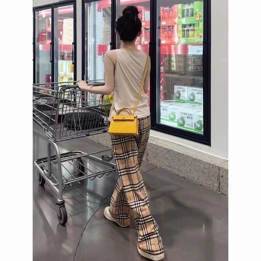 【TONG】经典高腰格子格纹设计爆款休闲长裤（186)