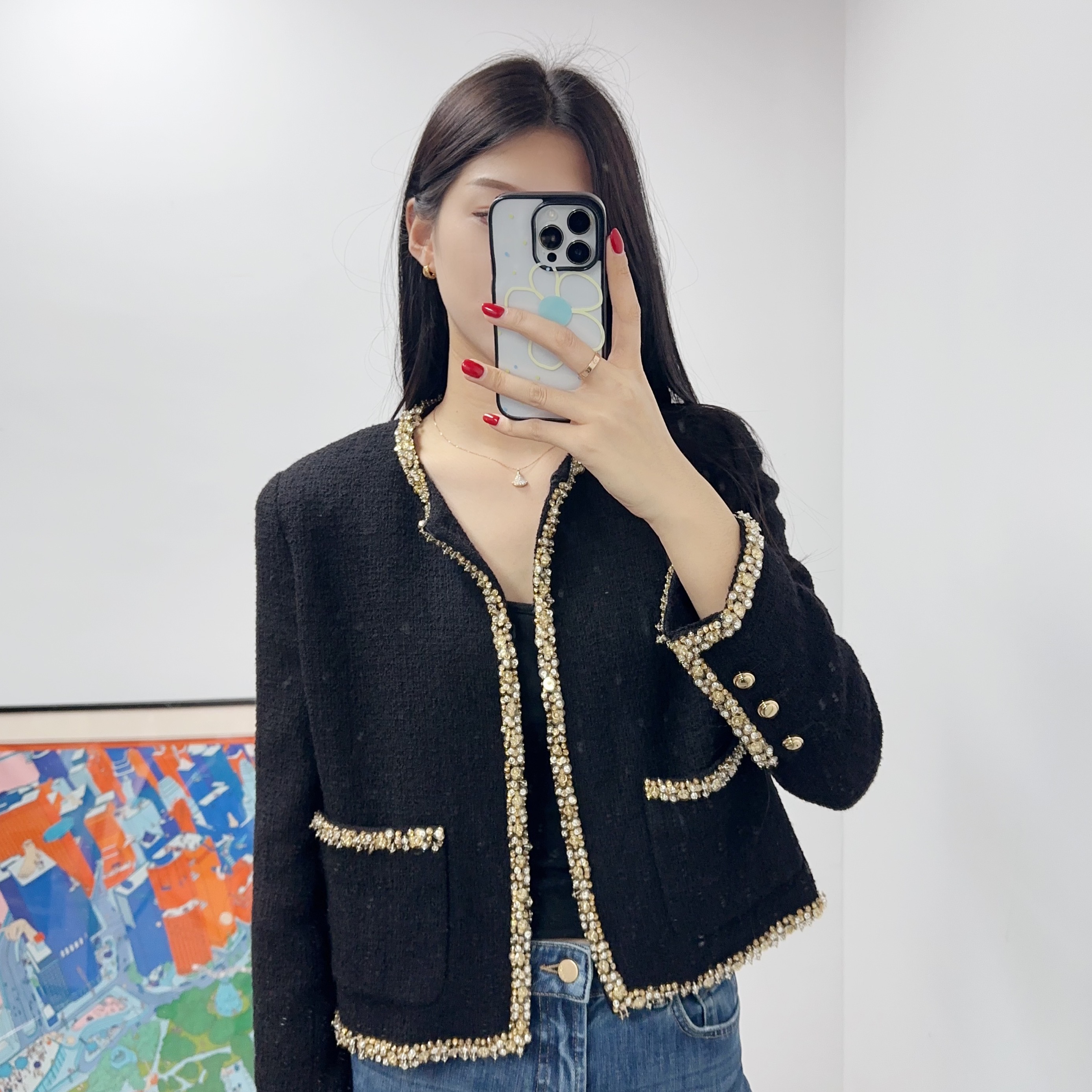95新 MIU MIU/缪缪 绵羊毛亮片外套40码黑色/251213ZLPYQ04