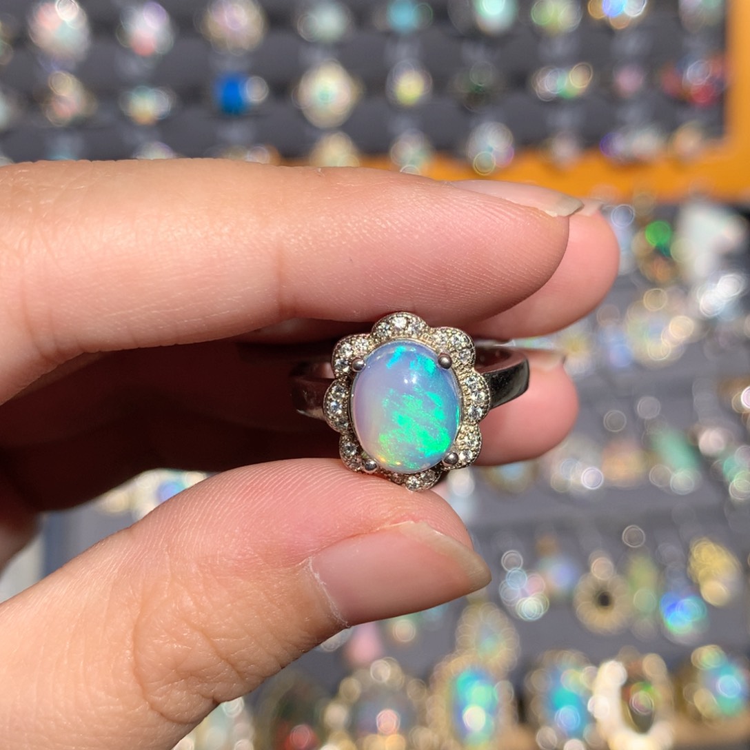 银S925镶嵌欧泊欧泊戒指y