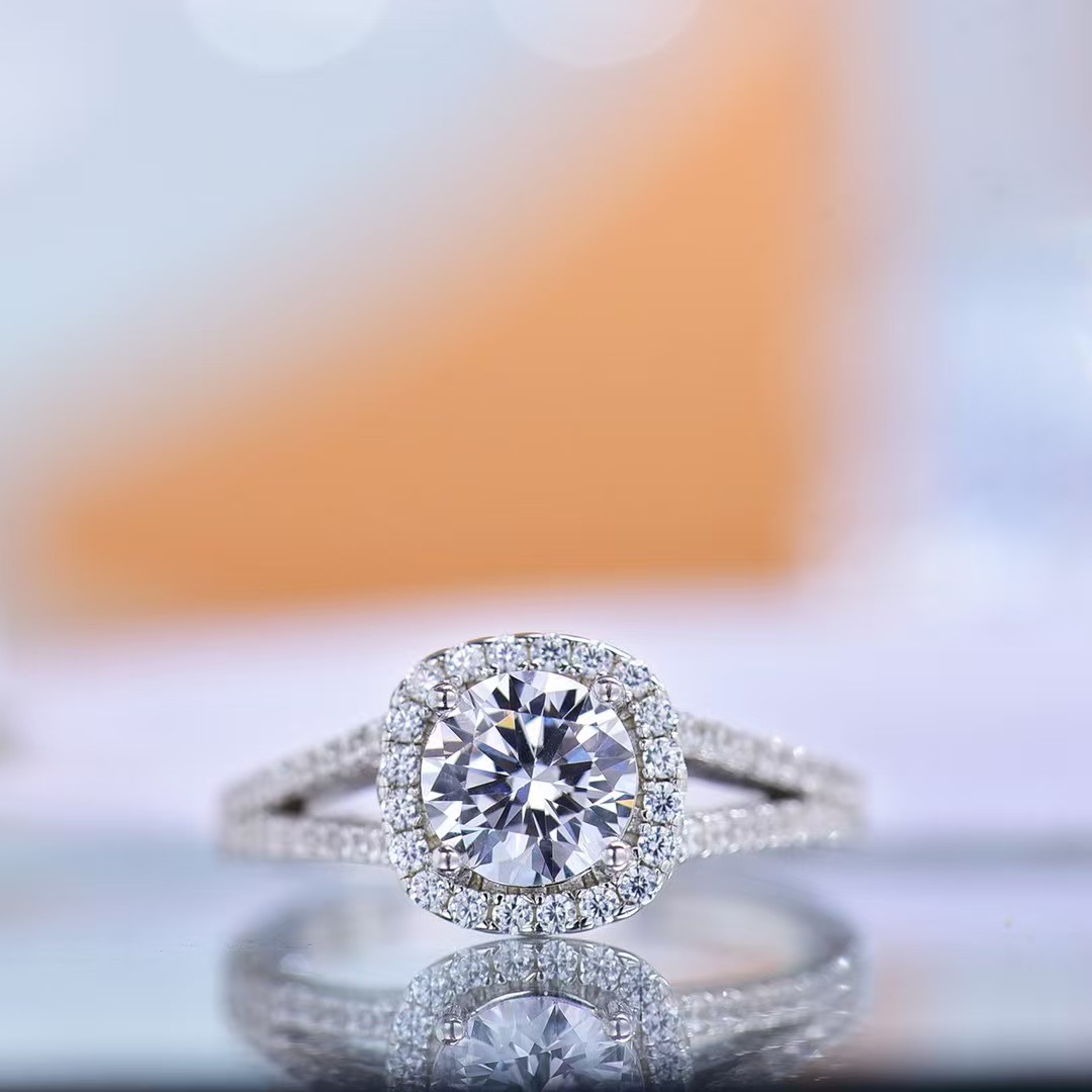 925银莫桑石戒指 双排方包女款时尚豪华莫桑戒满钻女王精致银戒