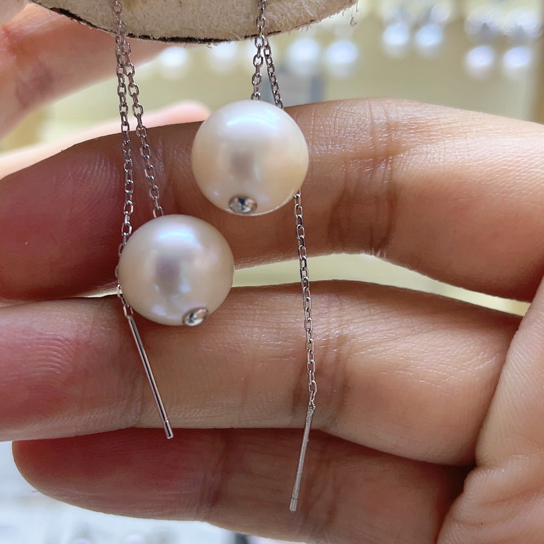 银S925镶嵌淡水珍珠耳饰